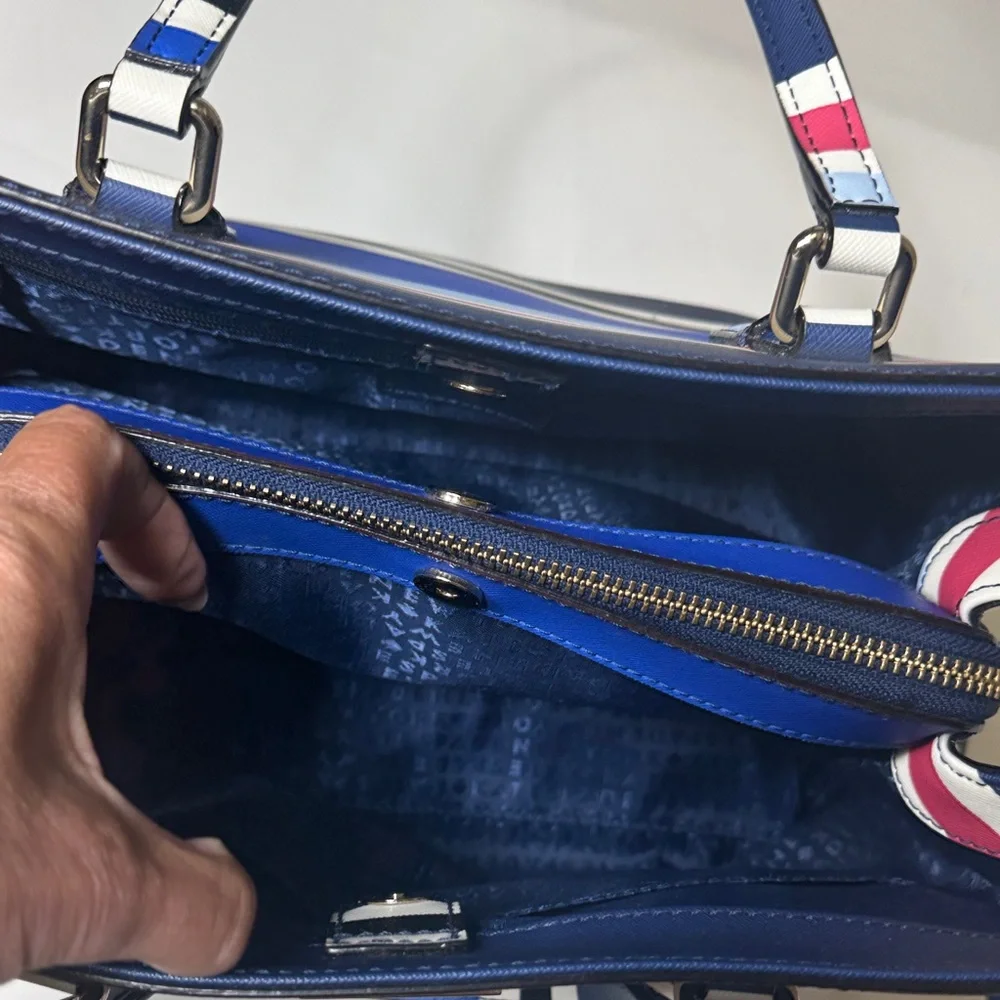 Kate Spade New York Striped Satchel Tote‎ Crossbody Bag Navy Rose White Blue